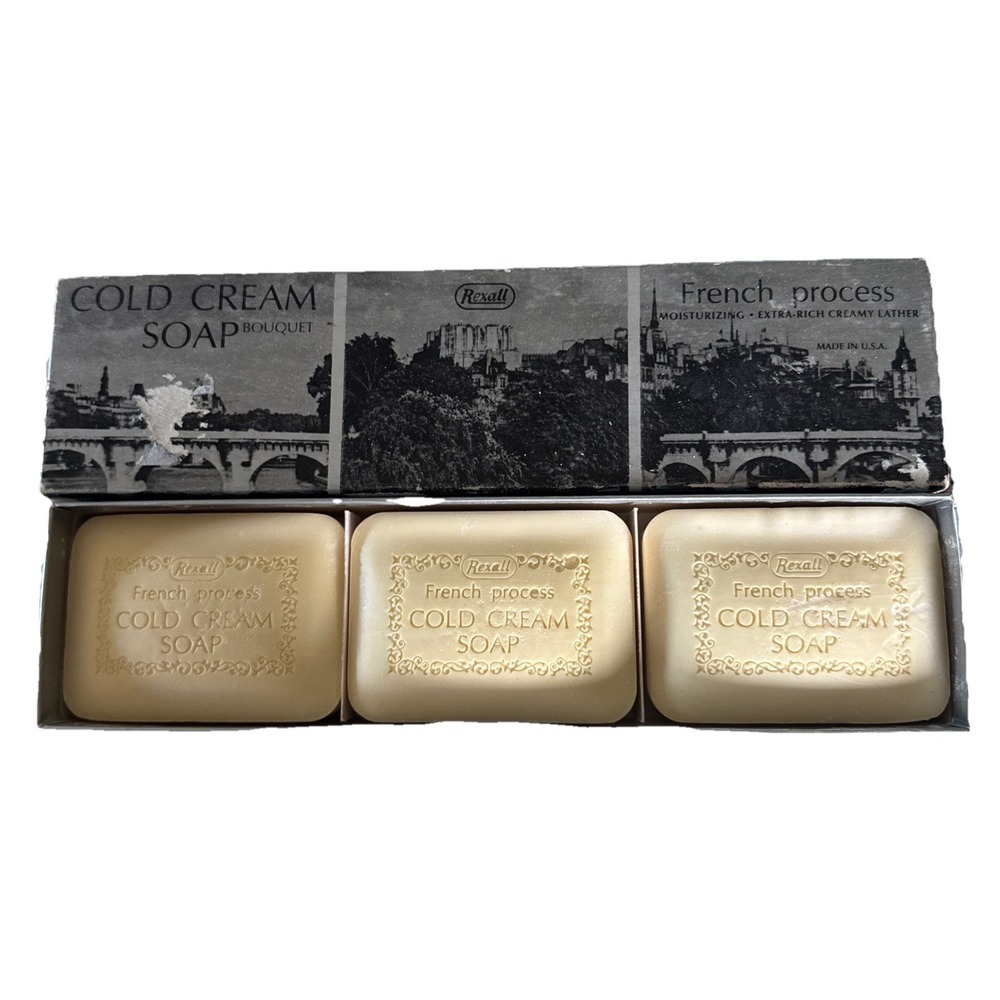 Vintage Rexall French Process Cold Cream Soap Bouquet 3 Bar Gift Set NOS Unused